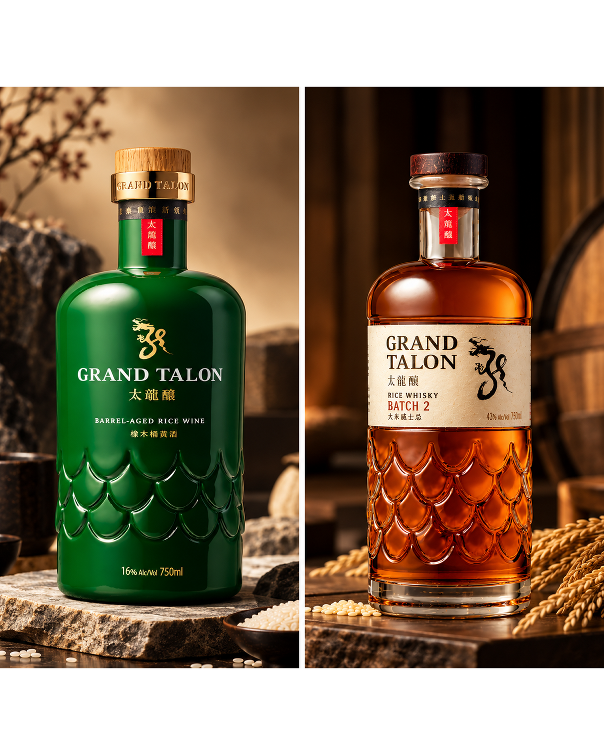 Grand Talon Barrel - Aged Rice Wine & Signature Rice Whisky Duo + Free Premium Green Tea Pack